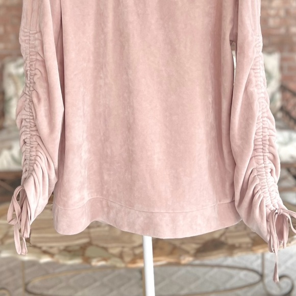 Vince Camuto Top Pink Velour Ruched Tie Sleeve M Chic Party Trendy - Picture 9 of 11